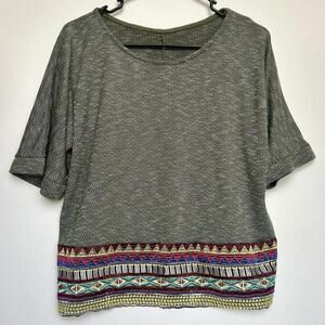 Olive Green Aztec Pattern Blouse For Women Size Small, Loose Fit, Made In Italy
